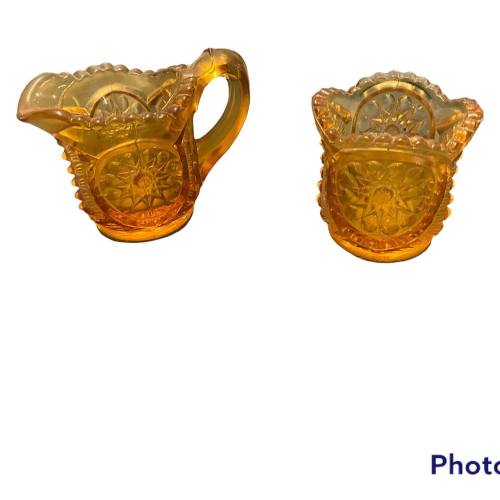 Vintage Gold Mercury Set of 2 Glasses, Creamer Pourer and Shot Glass 2 inch